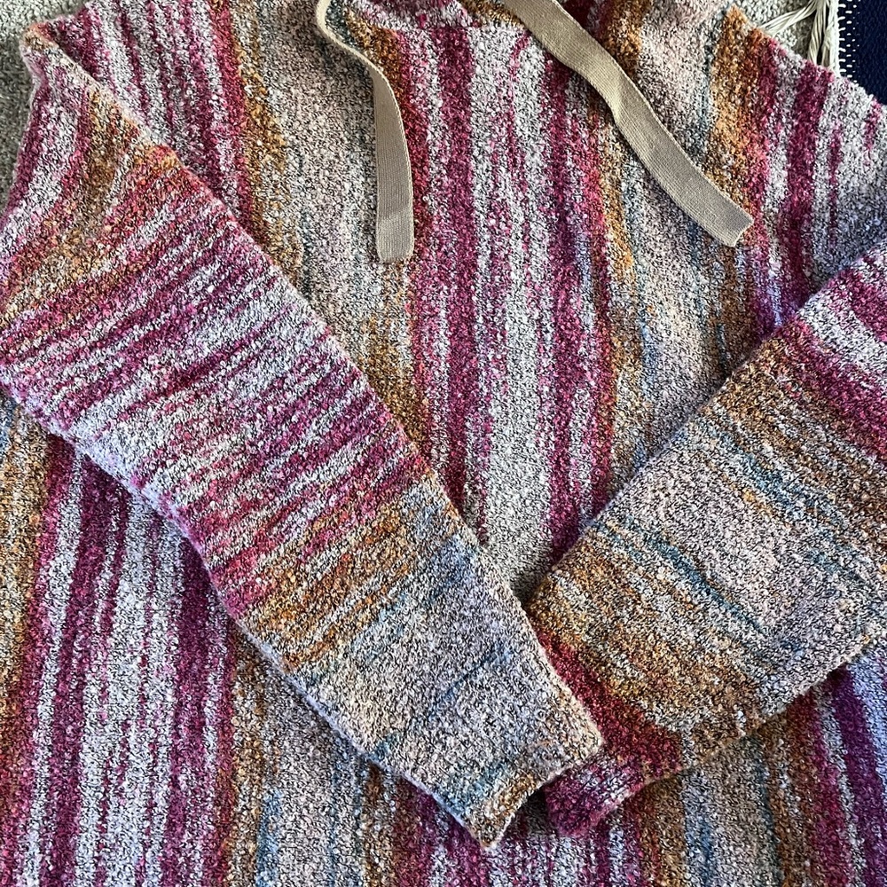 O'Neill Pink and Orange Cowl Neck Sweater with Striped Patterns